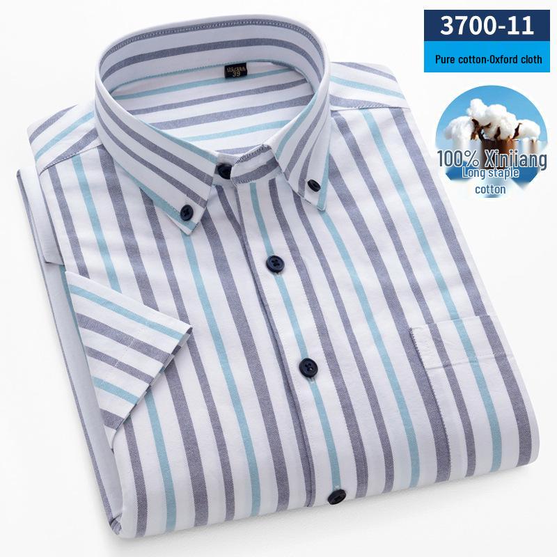 Herr sommar Oxford bomull kortärmad skjorta - Business Casual, Enzymtvättad, Antibakteriell