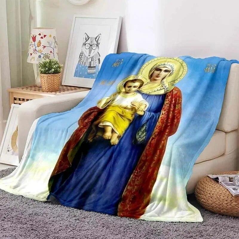 Virgin Mary Flannel Blanket Fluffy Lightweight Fleece Throw Blanket Comfort Soft Warm Baptism Cozy Nursery Bedding Decor Bedroom
