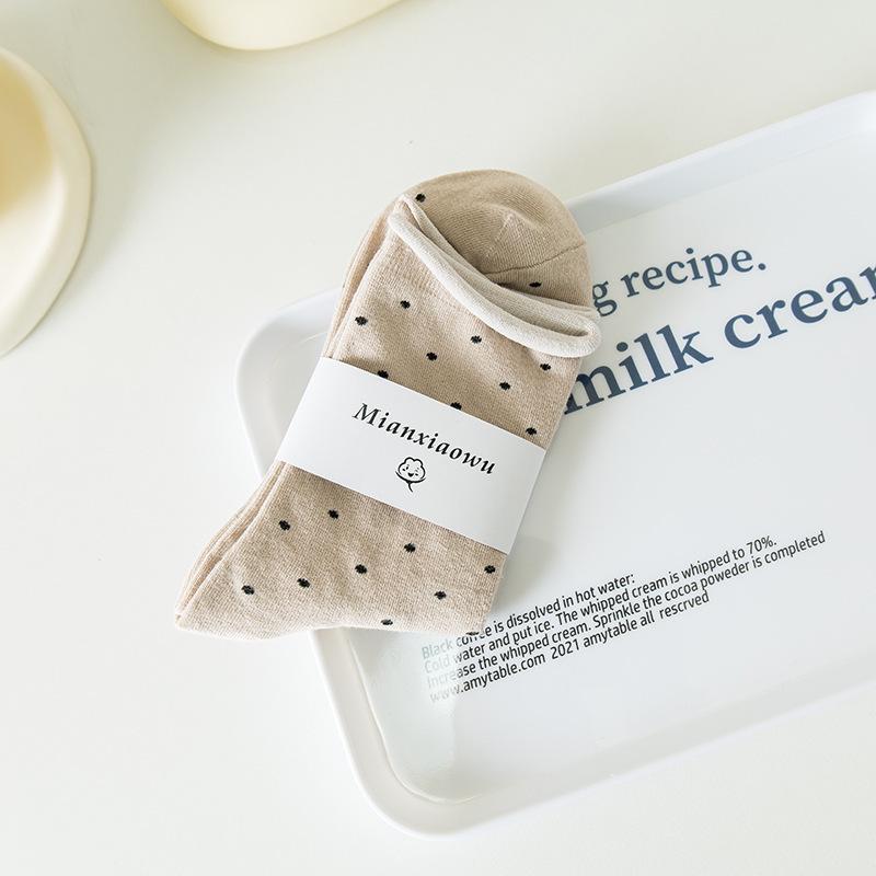 

Женские носки до середины икры в горошек - Тонкий хлопок, Роликовый край, Корейский и Японский стиль для Весны/Лета One Size