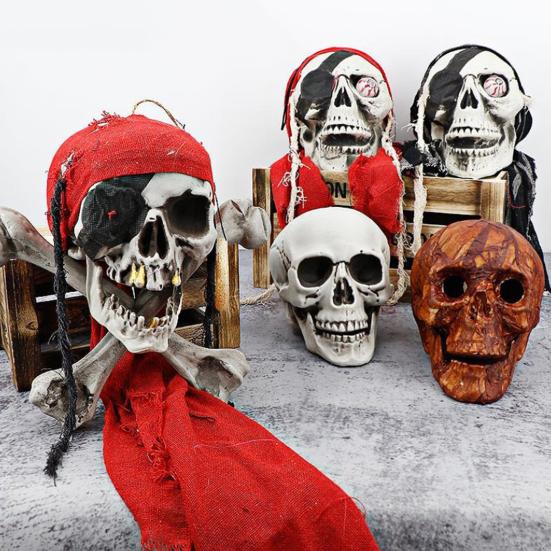 Halloween Hodeskalledekor Plast Realistisk Menneskelig Hodeskallefigur for Kirkegårdsscene Spøkelseshus Bar Hjem Borddekorasjoner