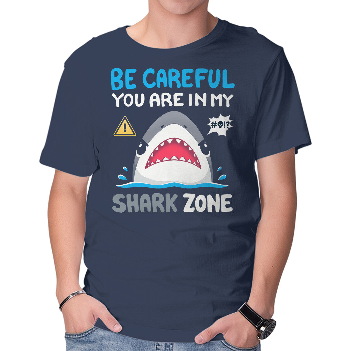 Unisex Crew Neck T-Shirt Shark Zone Graphic Short Sleeve Casual Tee XS