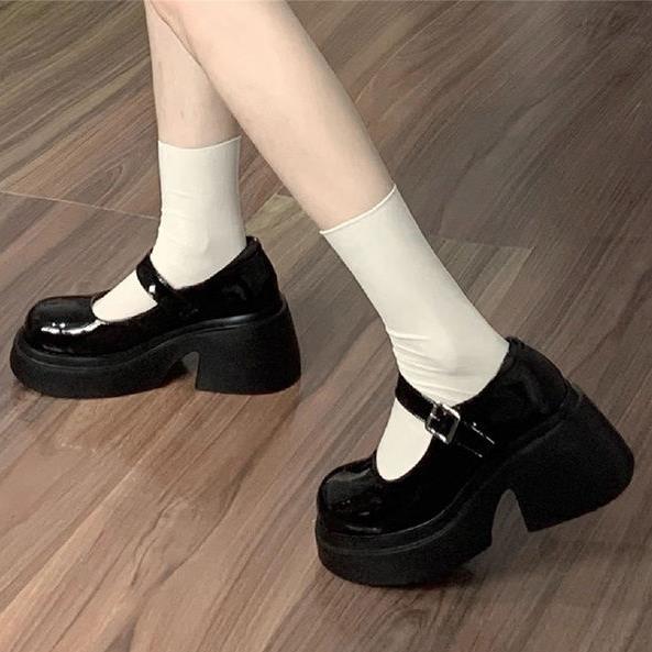 

Весенние туфли Мэри Джейн туфли на высоком каблуке в стиле колледжа униформа новые маленькие кожаные туфли женские туфли на платформе модные 35 чёрный
