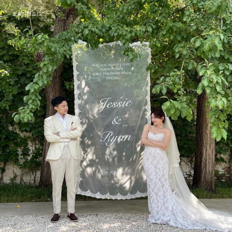 Lace Yarn Wedding Welcome Sign Photo Backdrop Prop