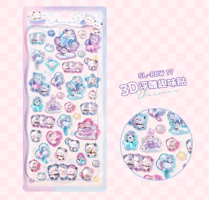 New 4pcs3D Japanese relief 3D crystal sticker unicorn sparrow children's girl handmade sticker