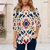 Women Plus Size Round Neck Half Sleeve Geometric Printed Curved Hem T Shirt With Pockets