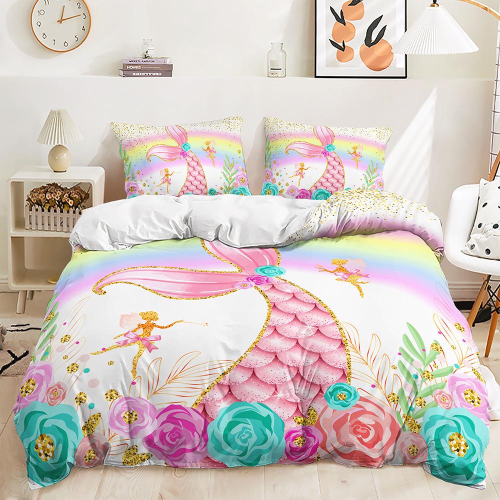 Three-Piece Mermaid Dolphin Seal Quilt Set Two-Piece Bedding Set