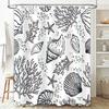 Ocean Life Print Shower Curtain Nautical Bath Decor with Seashells Coral Black White Pattern Bathroom Liner