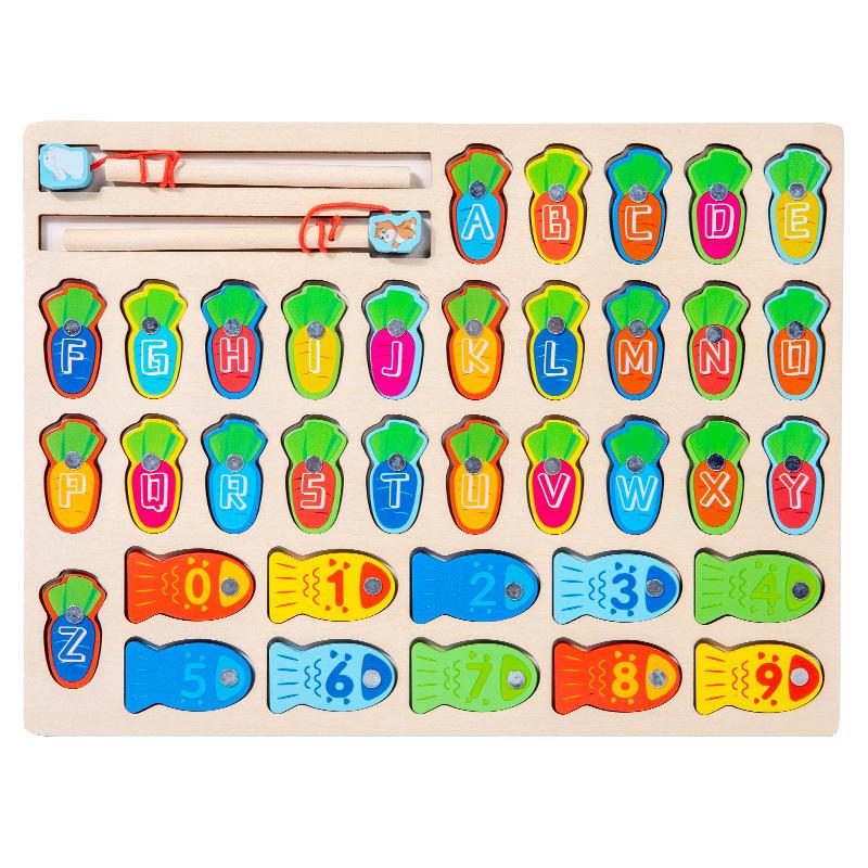 Children'S Early Education Puzzle Color Alphanumeric Cognitive Pairing Fishing Wooden Desktop Interactive Game