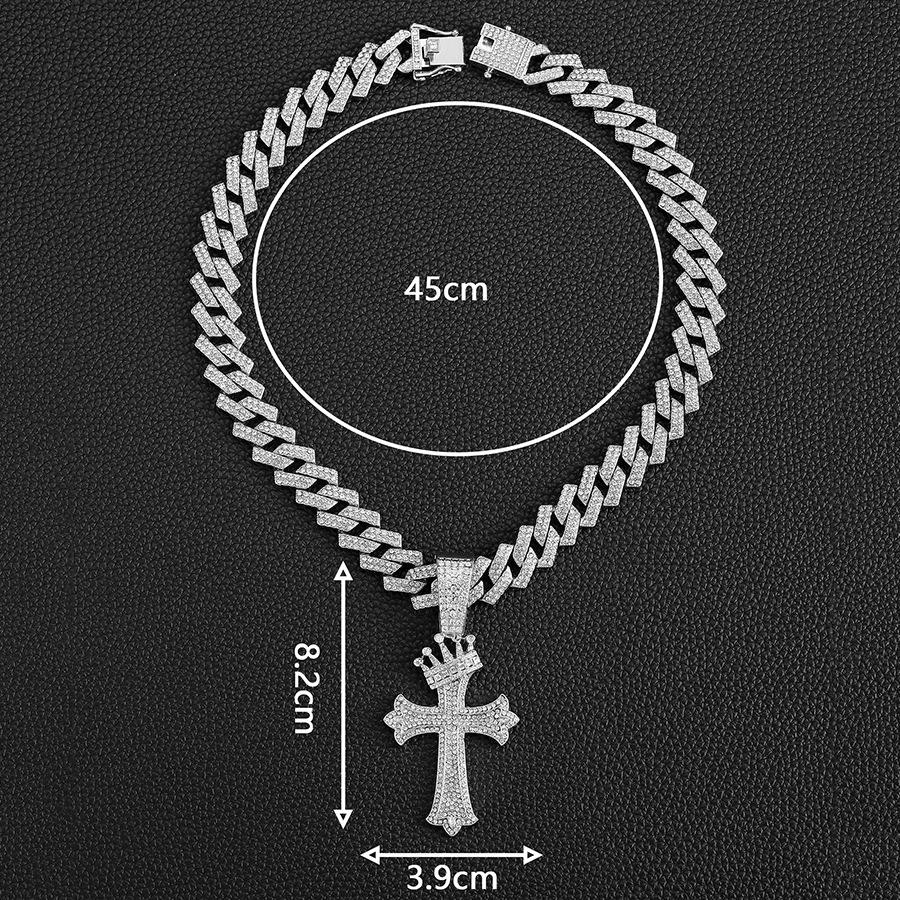 Full Diamond Crown Cross Pendant Eco-Friendly Electroplating Alloy Diamond-Set Cuban Necklace Jewelry