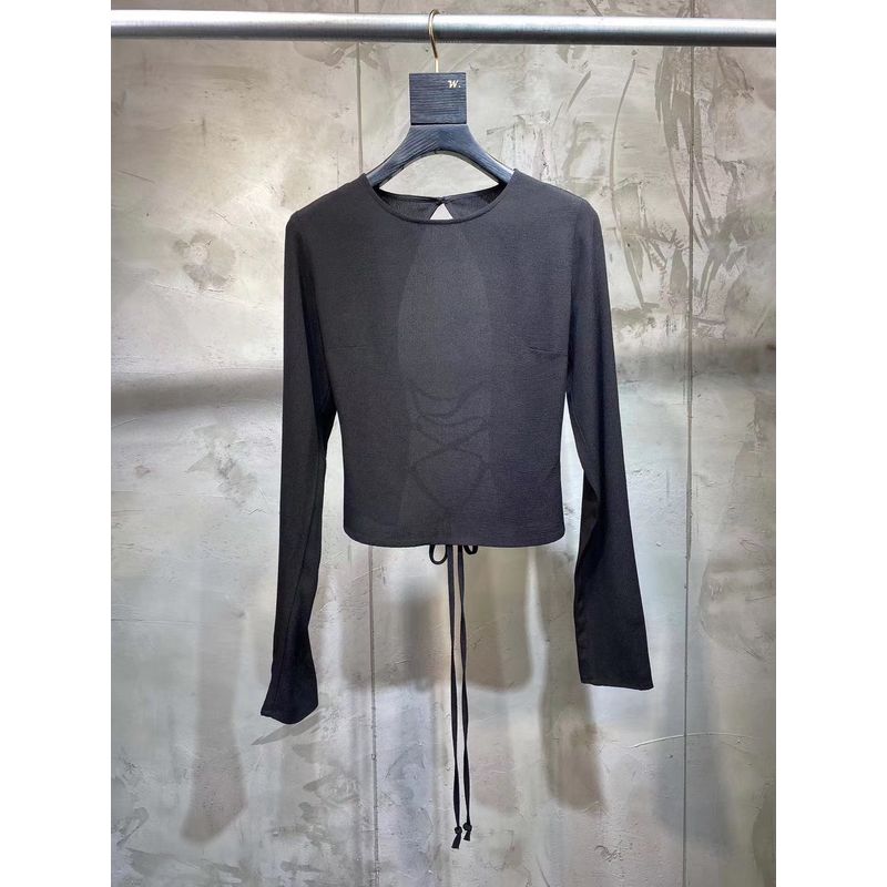 

European Station Backless Slim Fit Black Upper Clothes Long Sleeves T-shirt Black S