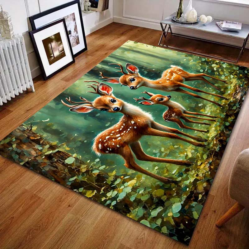 1PC Forest and Deer Print Carpet for Living Room Bedroom Bedside Sofa Floor Mat Modern Home Decor Aisle Corridor Area Rug