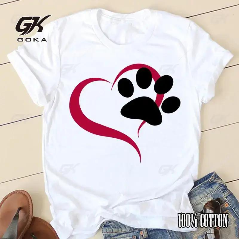 Women Cotton T shirt Dog Paw 90s Trend Ladies Fashion Clothing Short Sleeve Cartoon Clothes Vintage Female Tees Graphic T shirts