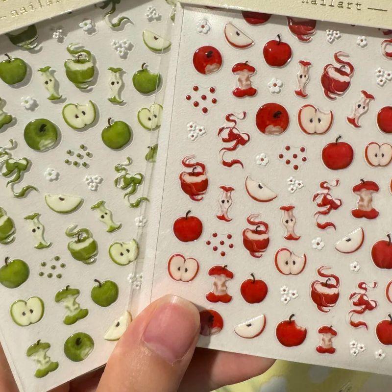 

Best Selling Ins Cool Green Apple 5D Relief Nail Stickers Red Apple Cute Childlike DIY Pen Holder Water Cup Stickers Flat sticker Fruits Apple [2 for each]]
