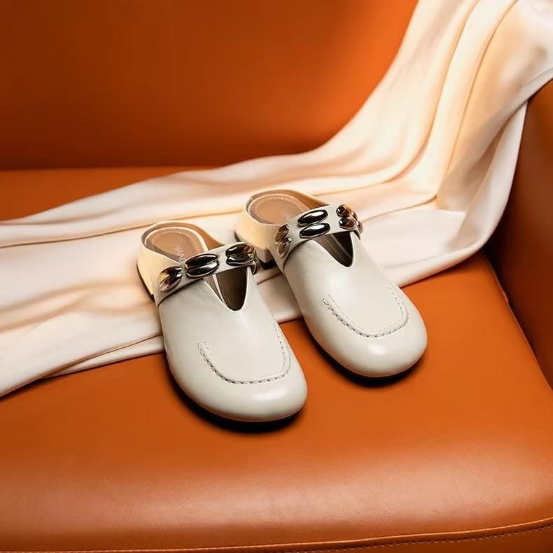 French Inner Heightening Bag Head Half Slippers Women's 2025 New Summer Leather with Mary Jane Shoes Sandals Lazy Drag