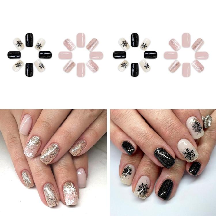 Christmas Press On Nails Black and White Snowflake Nail Accessories Suitable for Christmas and Winter Celebrations