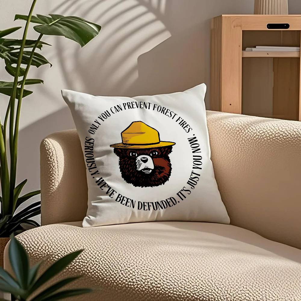 Anime S-Smokey B-Bear Pillow Case Comfort Sofa Bed Silky Elegant Invisible Zipper Custom Decorative Cushion Cover