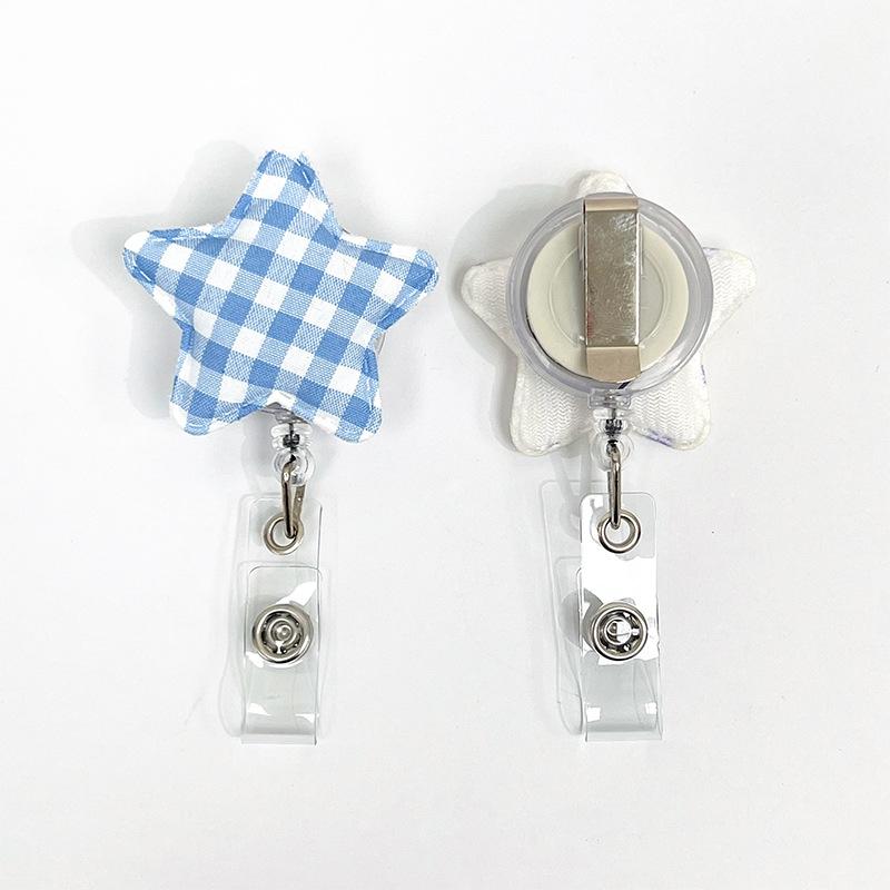 Carretel Retrátil para Crachá Estrela Xadrez para Estudantes Enfermeiras Retrátil Trabalhador Mulheres Porta-Identidade Escola Cordão Clipe Cartão de Trabalho Médico Clips de Puxar
