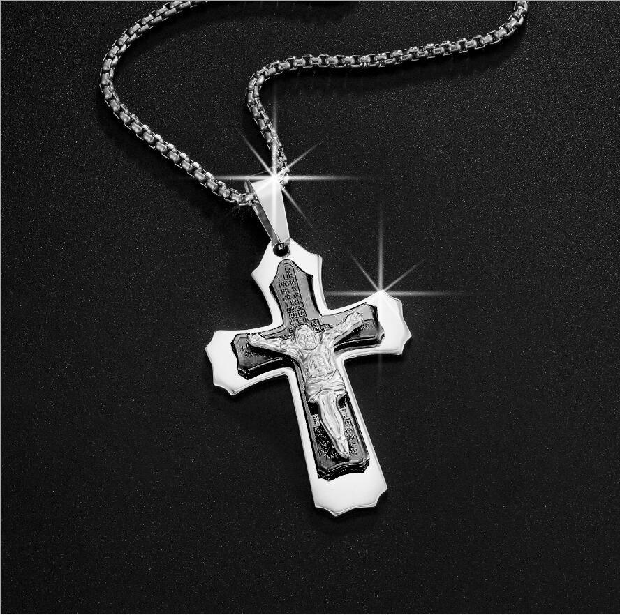 Three-Layer Titanium Steel Stainless Steel Cross Necklace, Hipster Men'S And Women'S Neutral Simple Pendant