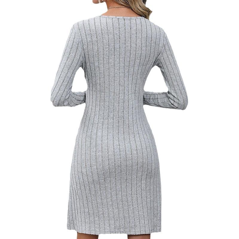 Women's Autumn/winter Button Waist Long Sleeve Sweater Dress