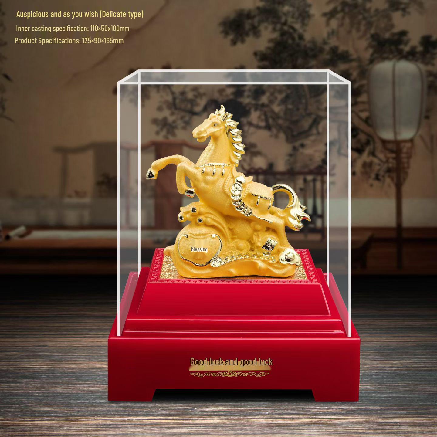 Golden Flocked Horse Figurine for Wealth and Good Fortune Gifts