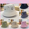 Breathable Flat Top Fisherman Hat With Short Brim Cute Panda Embroidery Uv Protection Sun Cap