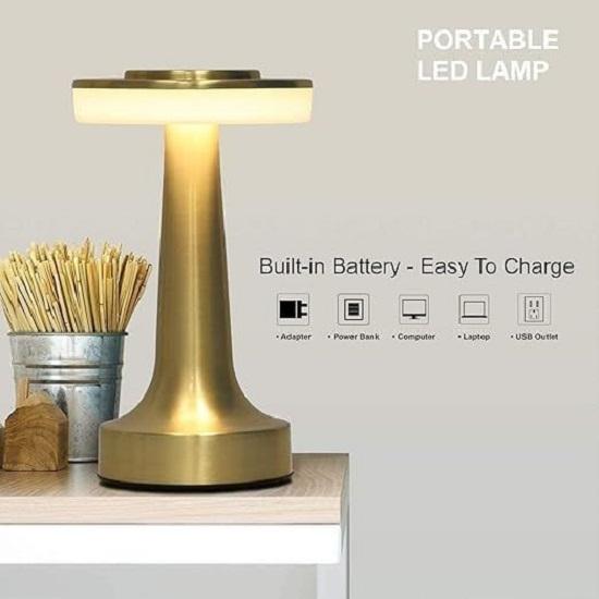 Metal LED Table Lamp, Retro Gold Touch Sensor Lamp, 2000 mAh Rechargeable Battery, 3-Level Dimmable Warm Light, Night Light for Kids