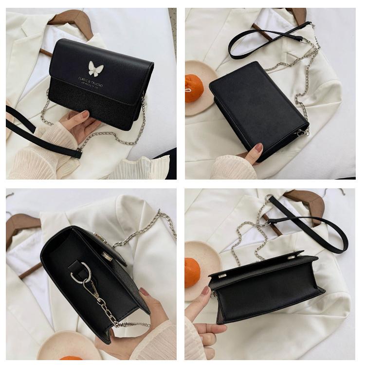 Женская однотонная квадратная сумка с цепочкой — фото 13