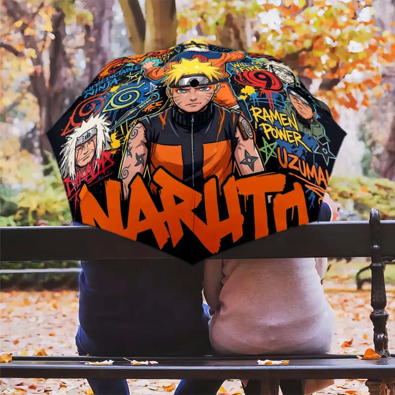 1 PC Automatic Folding Umbrella - Naruto Poster Pattern Portable Foldable Design With 8 Ribs Christmas Birthday Gifts