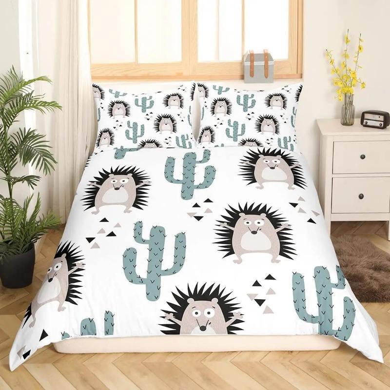 3D Cartoon Hedgehog Pattern Bedding Set Home Decoration Duvet Pillowcase Bedding Gift for Children and Teenagers