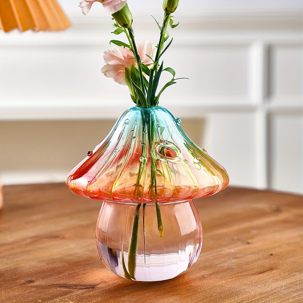 Boho Mushroom Vase - Hydroponic Cylinder Planter for Living & Dining Room, Vibrant Pastel Colors, Perfect for Coffee Shop & Home Decor, Plant Deco