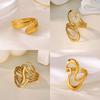 Geometric Leaf Stainless Steel Ring for Women Mama Girlfriend Gold Color Anti Fading Open Rings Jewelry Vacation Christmas Gifts