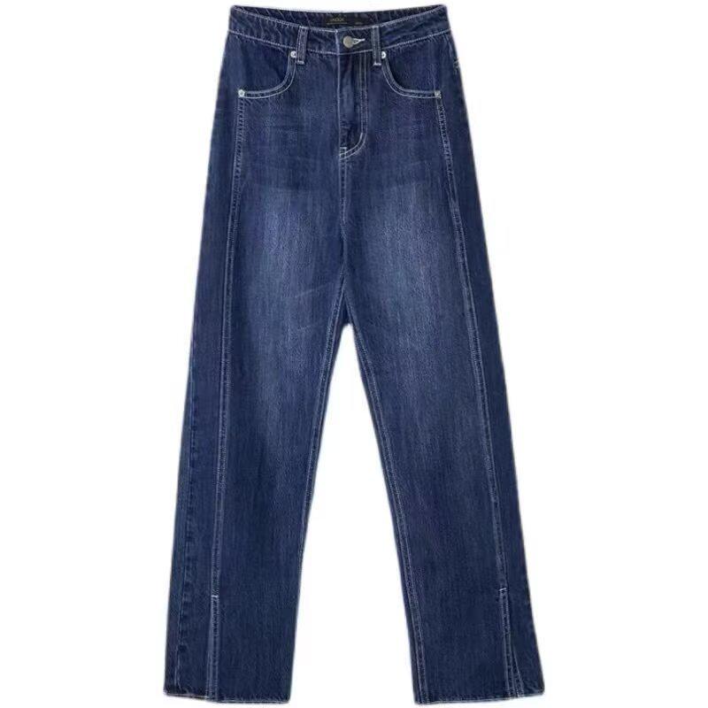 

Джинсы прямого кроя с разрезом и высокой посадкой большого размера для женщин с широкими бедрами и полными бедрами XL синий