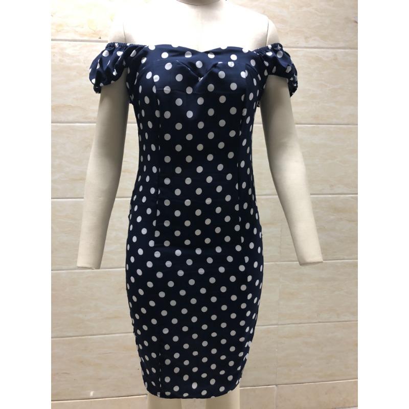 Women's Summer Sweetheart Strapless Polka Dot Line Shoulder Tight Bag Hip Sexy Side Slit Dress