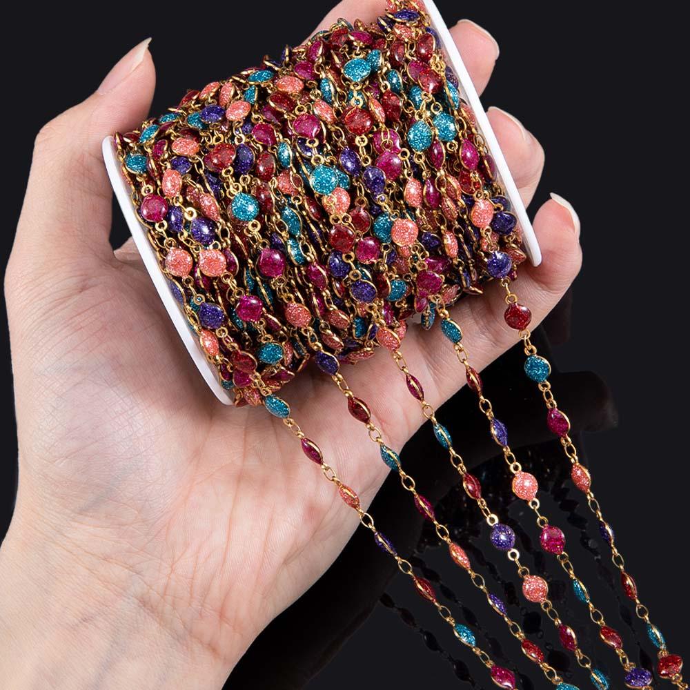 1m Stainless Steel Powdered Chain Jewelry Making Colorful Enamel Chains Bulk for DIY Bracelet Necklace Jewelry Chains Findings