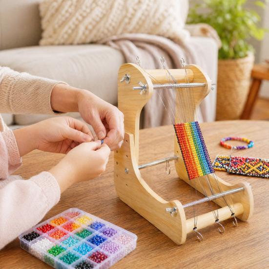 Bead Loom Kit for Adults, 5 Length Adjustable Standing Beading Loom, Weaving Loom for DIY Bracelets Necklaces Keychains Jewelry & Crafts