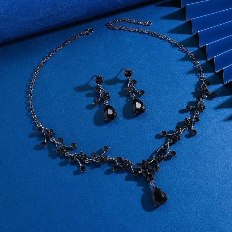 Elegantes Florales Kristall Halskette Ohrring Set Damen Vergoldete Legierung Schmuck Hochzeitsparty Abendkleid