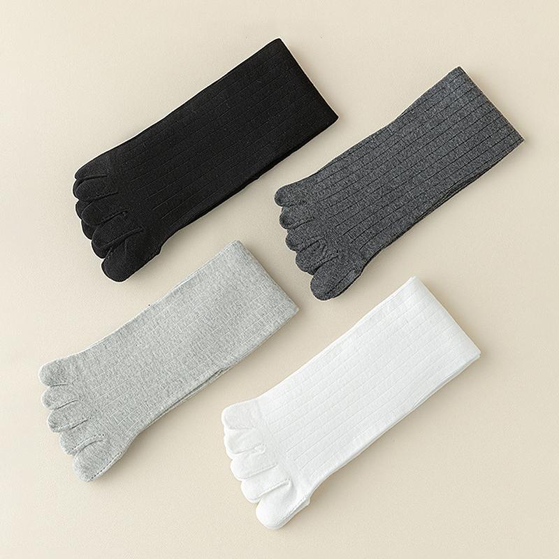 Men Toe Socks Long Cotton Simple Business Stockings Breathable 5 Finger Socks Calf For 4 Seasons