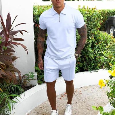 Abiti da uomo primaverili T-shirt a maniche corte con zip T-shirt a maniche corte da 2 pezzi Set da tasca casual Pantaloni corti Tute Sport da uomo Set a due pezzi
