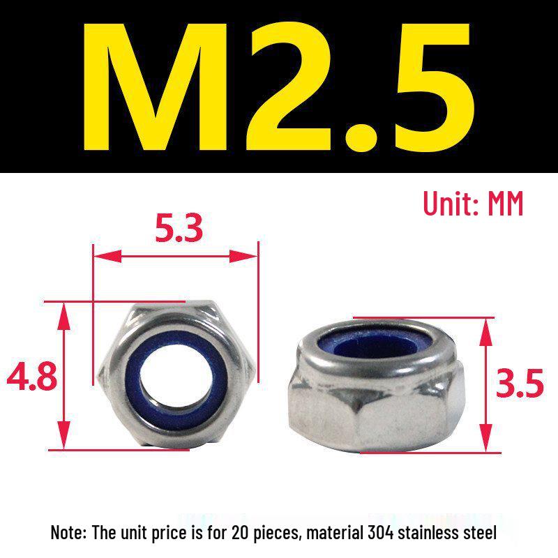 Stainless Steel 304 Nylon Anti-Slip Hex Nut Lock Screw M2-M14