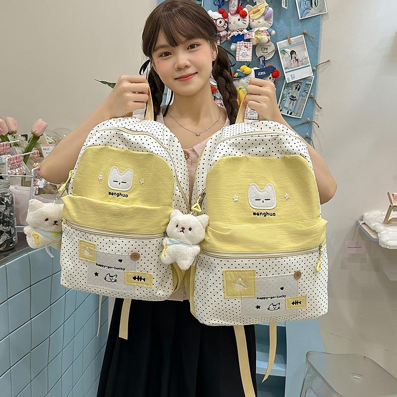 The New Japanese Ins High-value, Fresh and Sweet, Cute Cat Polka Dot Backpack, Lightweight Backpack for Junior High School Students