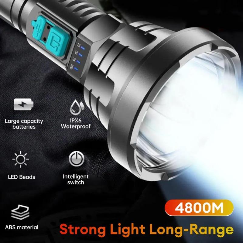 Strong Light Flashlight LED Power Display Built In Battery Outdoor Long Range Waterproof USB Charging Strong Light Flashlight
