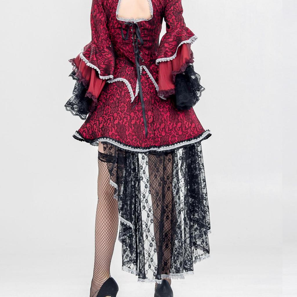 Damen Gothic Hexenkleid Vampirkönigin Cosplay Fairy Tail Kleider Langarm Gothic Kostüm Kleid Bühnenkleidung Halloween Karneval Luxus