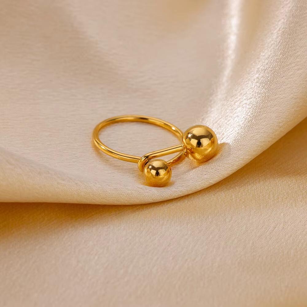 18K Gold Stainless Steel Adjustable Round Ball Ring - Light Luxury Fashion Jewelry for Women