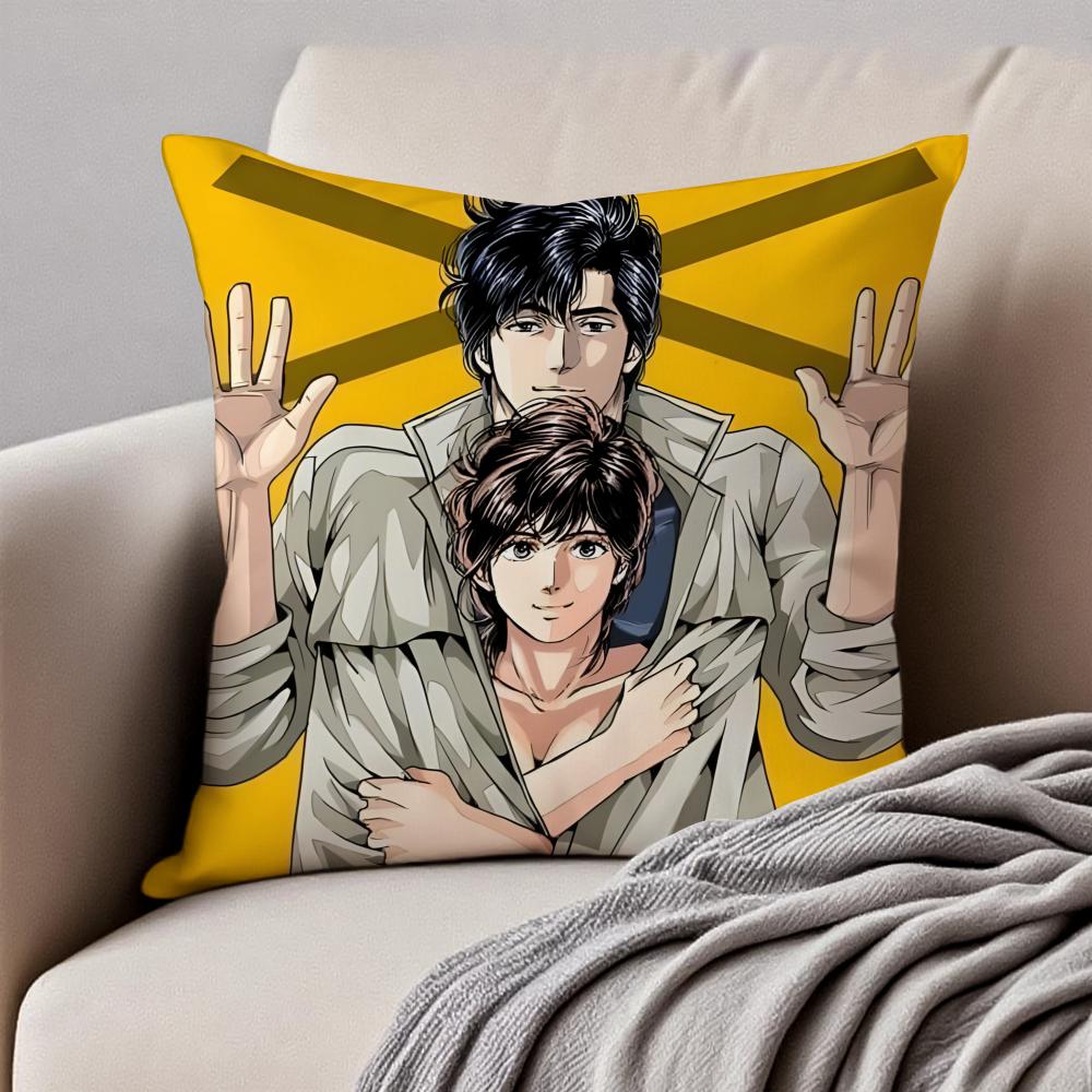 Fashion CCity Hunter SShinjuku Private Eyes Cushion Cover Pillowcase Antidustmite Invisible Zipper Short Plush Sofa Cushion