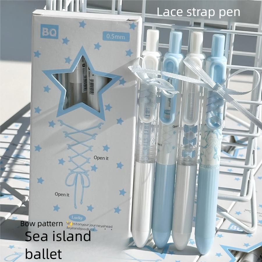 4pcs DIY Cute Gel Pens Set with Ribbon Bow Design, 0.5mm Smooth Writing Pens in Macaron Pink and Blue Colors, Soft Aesthetic Style for Note Taking