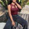 European and American women's clothing Spice Girls slim-fit elastic coating sexy hollow lace-up short top vest