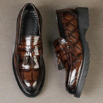 Tassel Thick-soled Leather Shoes for Men British Style Formal Shoes Height-increasing Men's Shoes Big Head Round Head Casual Leather Shoes