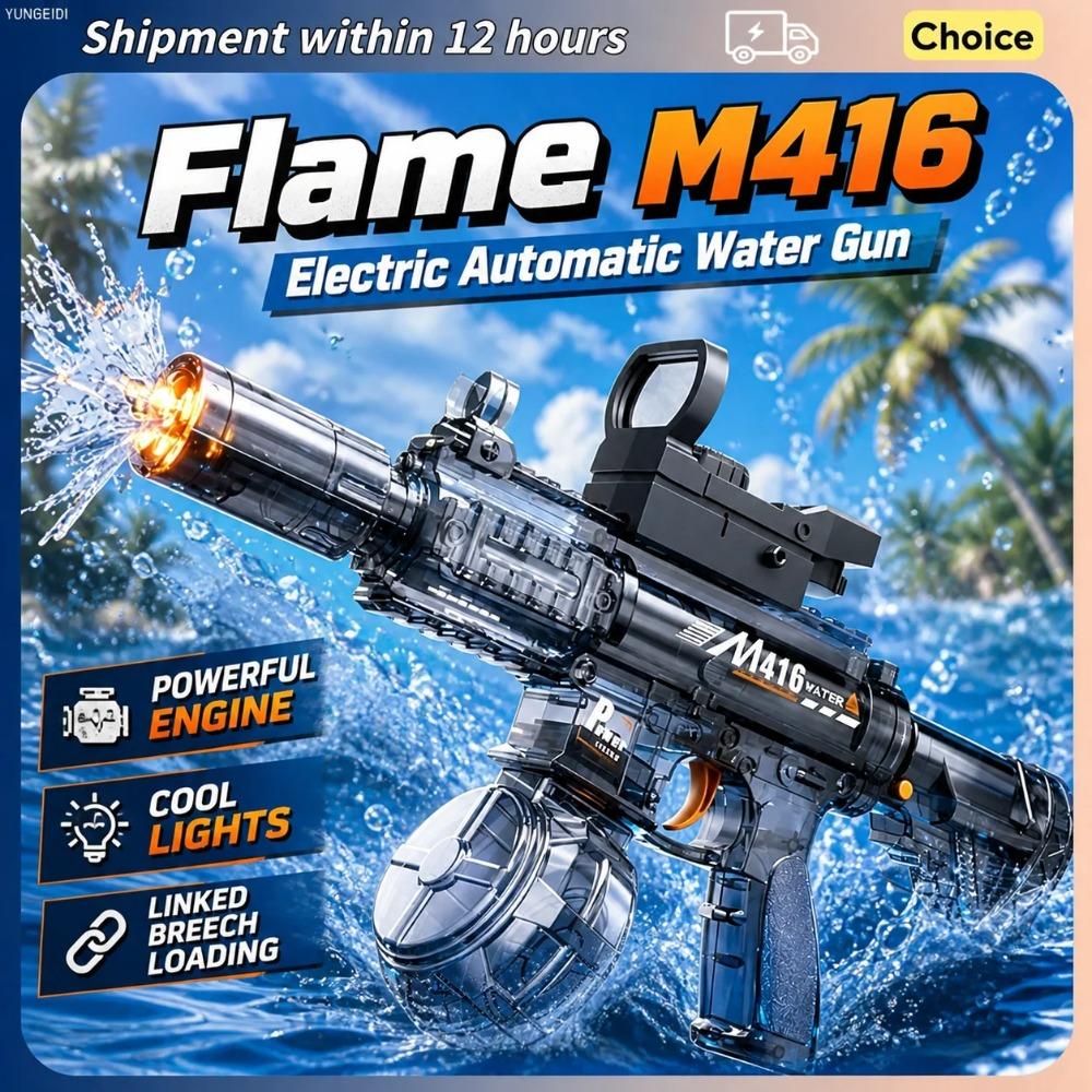 M416 Electric Water Spraying Gun with Flash Fully Automatic Charging High-Speed Continuous Fire Summer Toy Spraying Gun Kid Gift