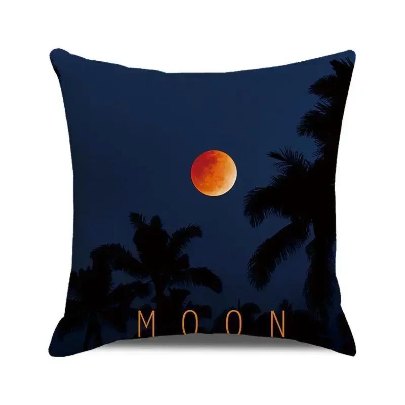 45x45 Cm Blue Ocean Style Square Cushion Cover Beach Coconut Grove Sunset Scenery Print Pillowcase Home Decor Pillow Cover