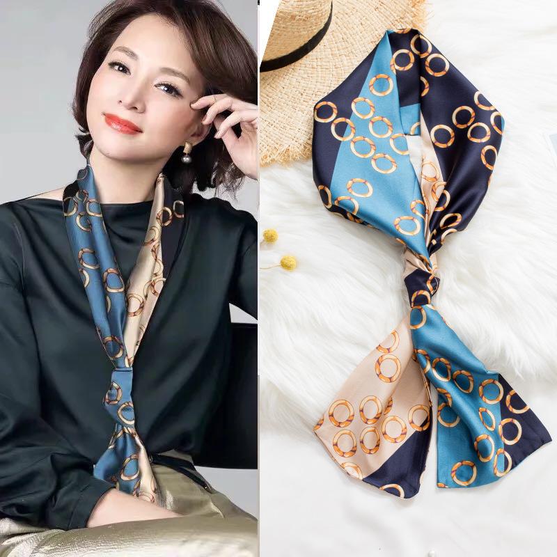 Long small silk scarf spring and summer new with shirt streamer multi-functional belt hair tie high-end printed scarf